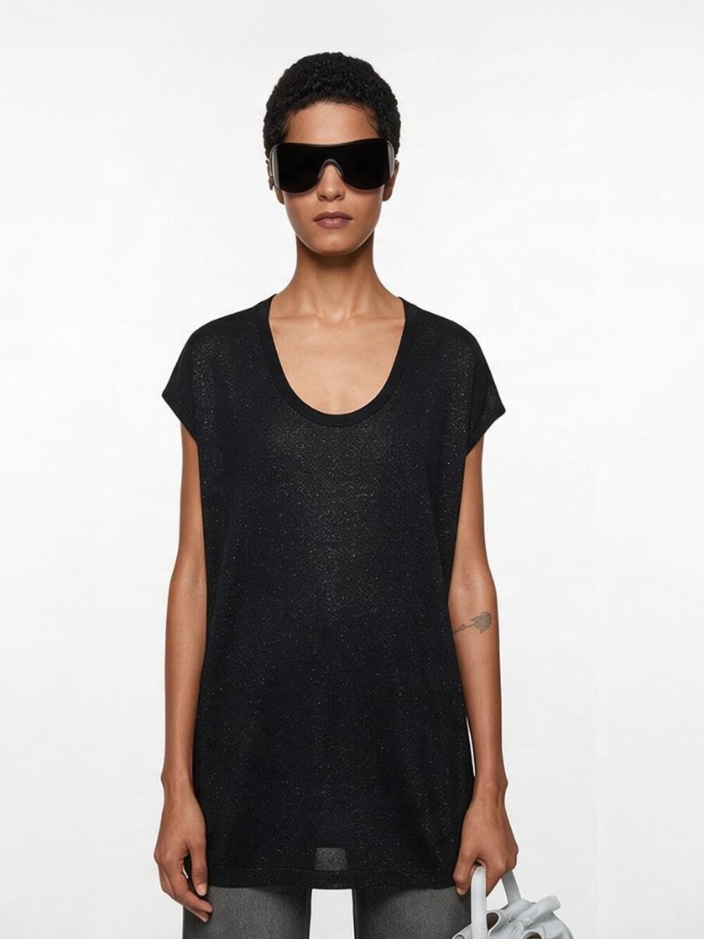 Acne Black Short-Sleeve Tunic Top